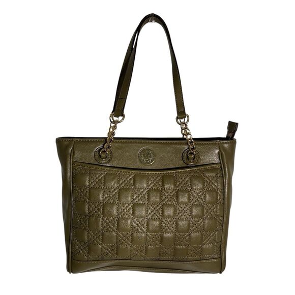 Women’s Ann Klein Olive Green Purse. Gold Hardware. Blue Lining. 10”x10”x4” - Picture 2 of 12